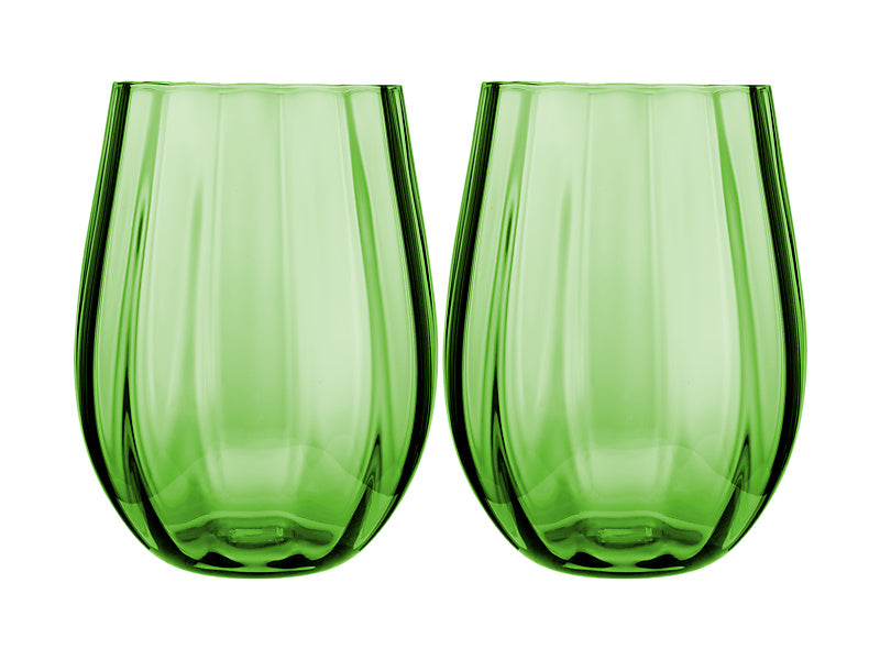 Wicked Pink Goes Good With Green Ribbed Stemless Glass Elphaba Set of 2 Gift Boxed