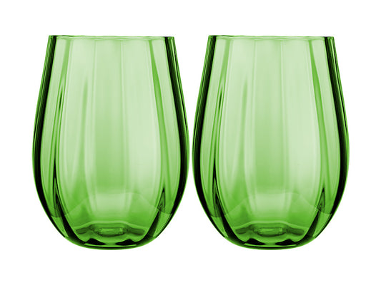 Wicked Pink Goes Good With Green Ribbed Stemless Glass Elphaba Set of 2 Gift Boxed