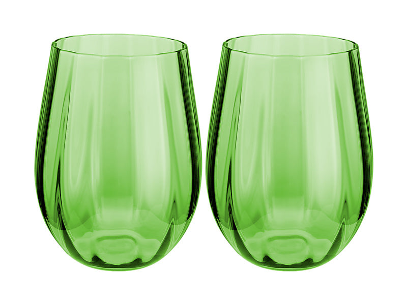 Wicked Pink Goes Good With Green Ribbed Stemless Glass Elphaba Set of 2 Gift Boxed
