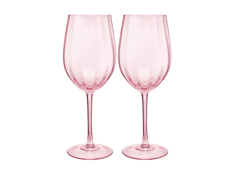 Wicked Pink Goes Good With Green Ribbed Wine Glass Glinda Set of 2 Gift Boxed
