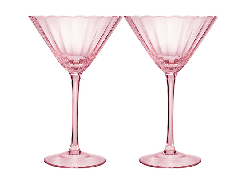 Wicked Pink Goes Good With Green Ribbed Martini Glass Glinda Set of 2 Gift Boxed