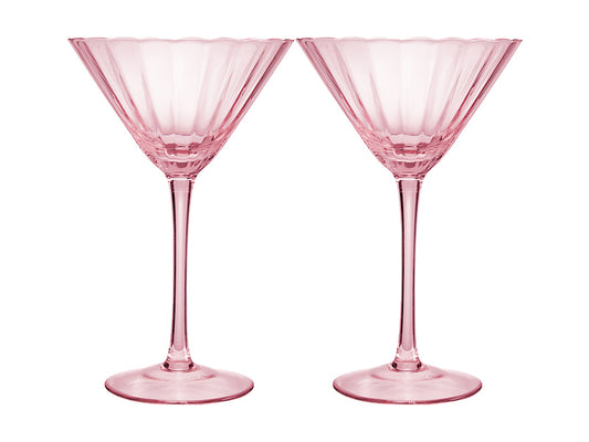 Wicked Pink Goes Good With Green Ribbed Martini Glass Glinda Set of 2 Gift Boxed