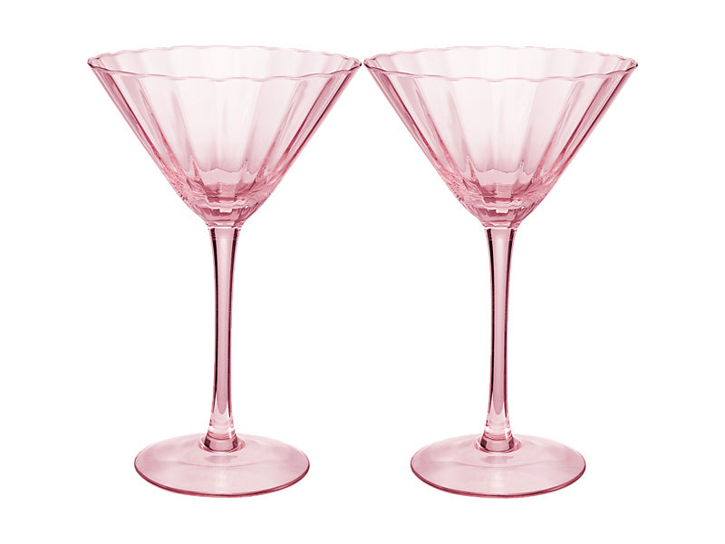 Wicked Pink Goes Good With Green Ribbed Martini Glass Glinda Set of 2 Gift Boxed
