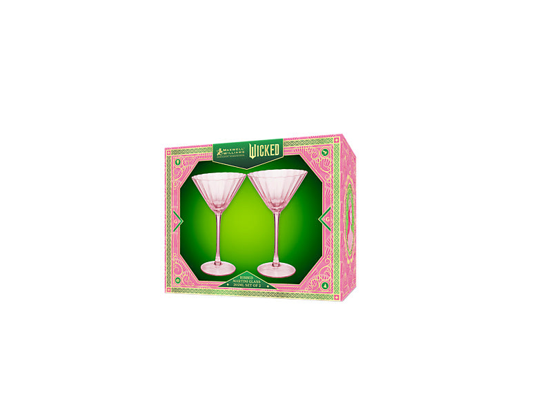 Wicked Pink Goes Good With Green Ribbed Martini Glass Glinda Set of 2 Gift Boxed