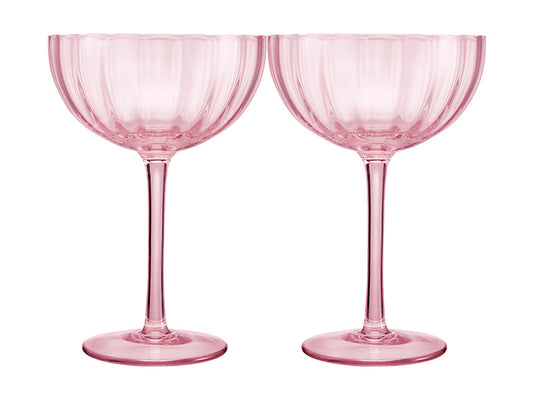 Wicked Pink Goes Good With Green Ribbed Coupe Glass Glinda Set of 2 Gift Boxed