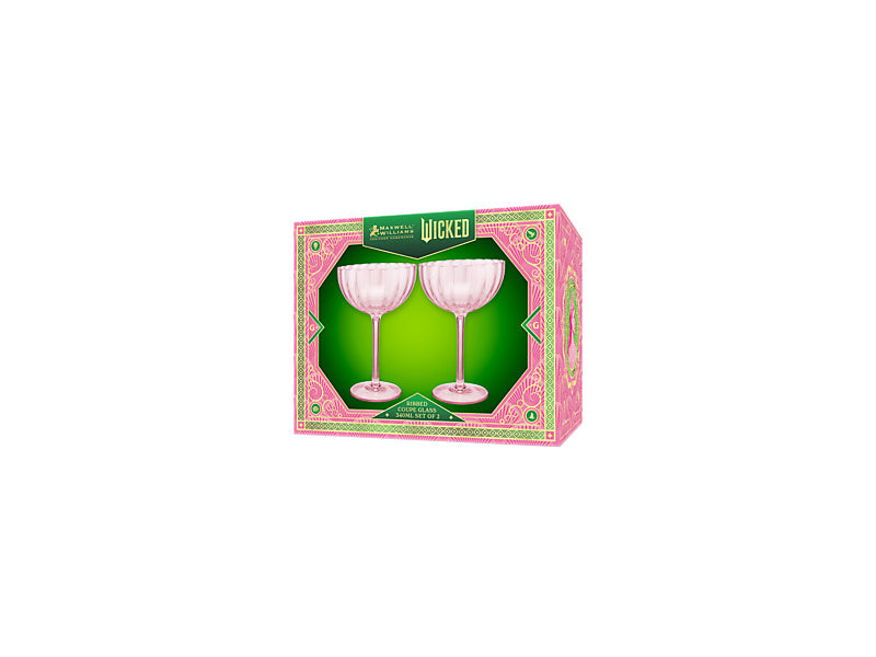 Wicked Pink Goes Good With Green Ribbed Coupe Glass Glinda Set of 2 Gift Boxed