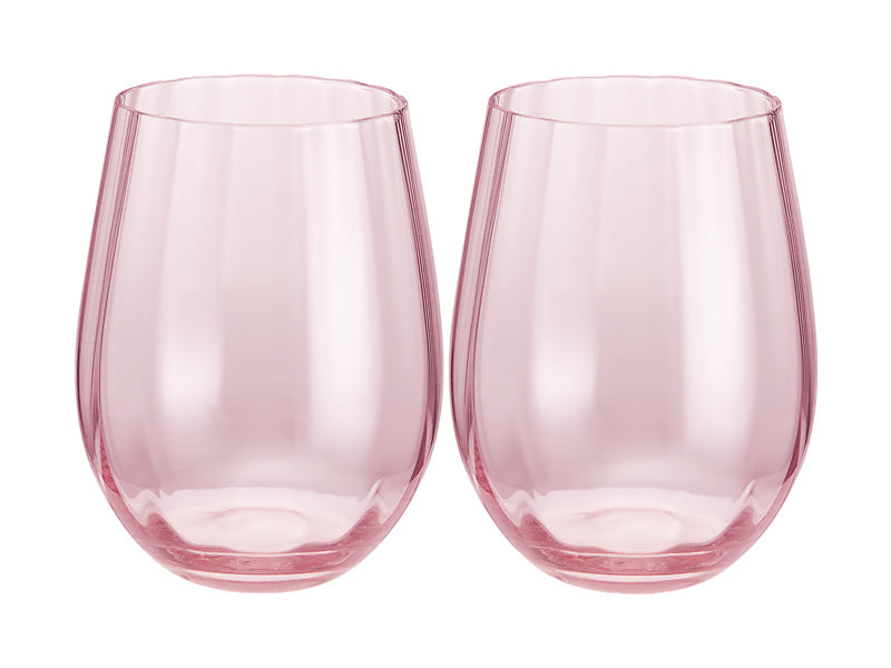 Wicked Pink Goes Good With Green Ribbed Stemless Glass Glinda Set of 2 Gift Boxed